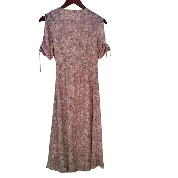 FLORET STUDIOS Ruffle Side Tie Wrap Midi Dress in Mauve Pink Size XS NWOT - Picture 2 of 10